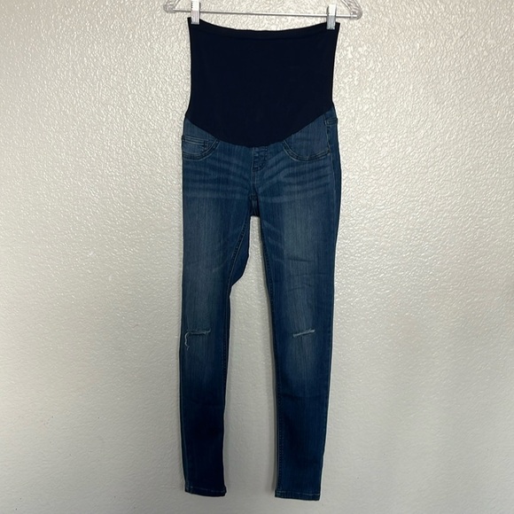 Indigo Blue Denim - Indigo Blue Distressed Maternity Jeans Size XS